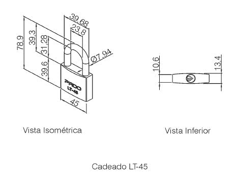 Cadeado Latao Seg Diferente Pado Lt-45 Haste Simples