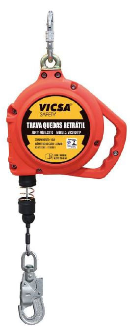 Trava Quedas Retratil Cabo Aco 10m Conector Aco 18mm Vicsa Check Epi