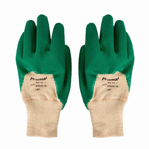 Luva Banho Latex Total Malha Tecido Promat Nitrilon 611 7,5/verde