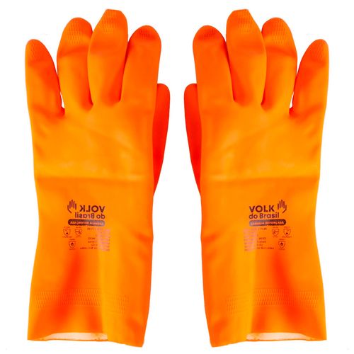 Luva Latex Flocada 30cm 0,70mm Volk Laranja Reforcada Xg/laranja