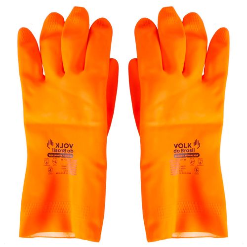 Luva Latex Flocada 30cm 0,70mm Volk Laranja Reforcada Xg/laranja