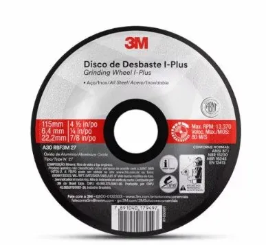 DISCO DESBASTE GR30 T27 3 TELAS 115MM 4,5POL 6,4MM F22,2MM 7/8POL 3M I-PLUS