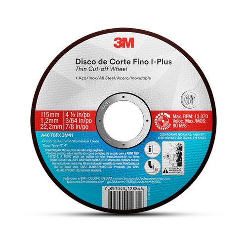 DISCO CORTE GR46 T41 250MM 10,0POL 3,2MM F22,2MM 7/8POL 3M I-PLUS